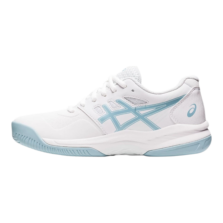 Tenis de tenis Radach Sports Asics Gel Game 8 para dama en color blanco con detalles en azul humo