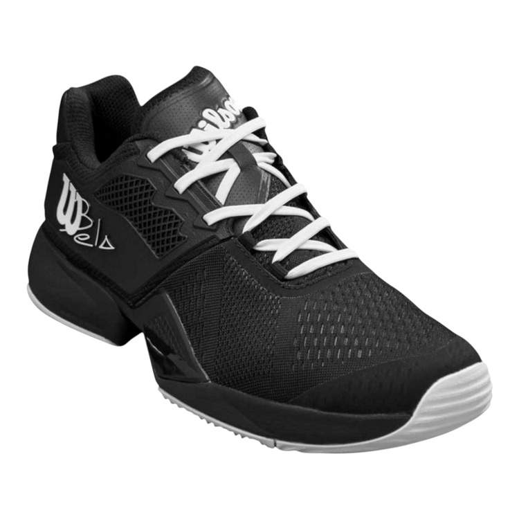 Tenis de pádel Radach Sports Wilson Bela Tour 2025 en color negro con cordones blancos y diseño de malla transpirable