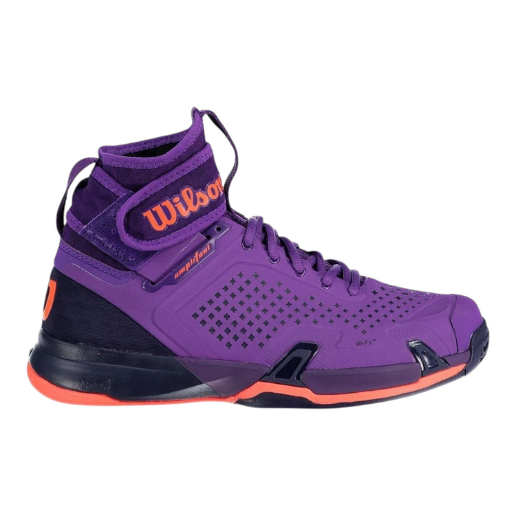 Tenis de tenis Radach Sports Wilson Amplifeel para dama en color morado con soporte de tobillo y suela naranja