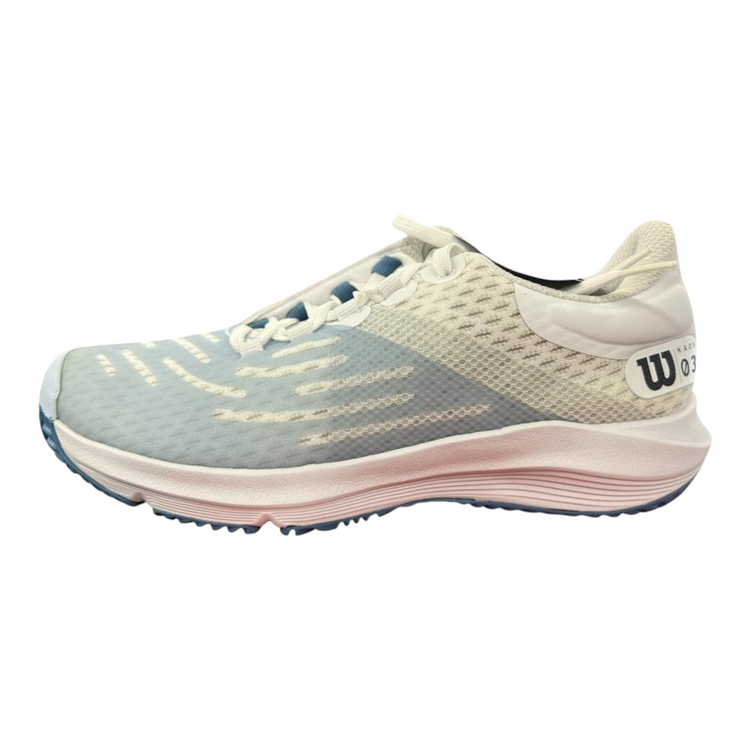 Tenis de tenis Radach Sports Wilson Kaos 3.0 para dama en color blanco y azul con malla transpirable y suela ligera