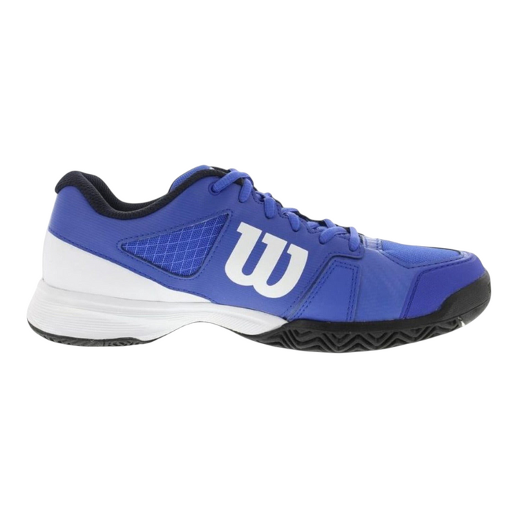 Tenis de tenis Radach Sports Wilson Rush Pro Jr 2.5 en color azul con detalles blancos y suela de goma resistente.