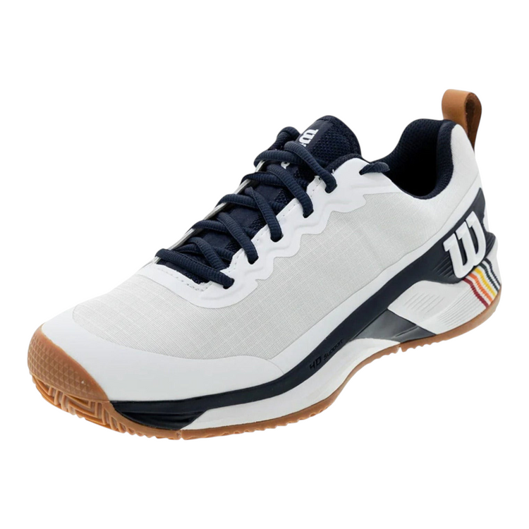 Tenis Radach Sports Wilson Rush Pro 4.5 Clay Roland Garros blancos con detalles en azul y suela de goma para arcilla