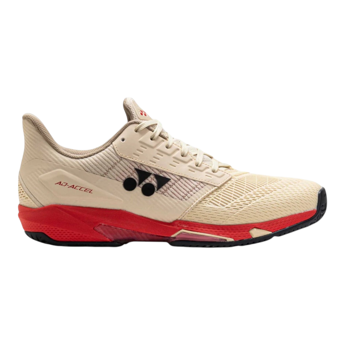 Tenis de tenis Radach Sports Yonex Ad-accel para hombre en color arena beige con detalles en rojo y suela negra