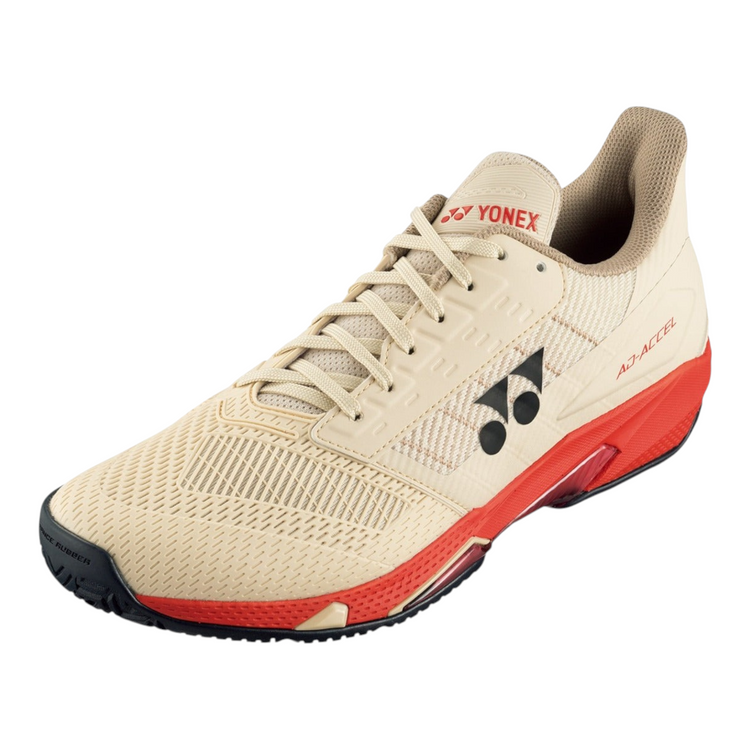 Tenis de tenis Radach Sports Yonex Ad-accel para hombre en color arena beige con detalles en rojo y suela técnica