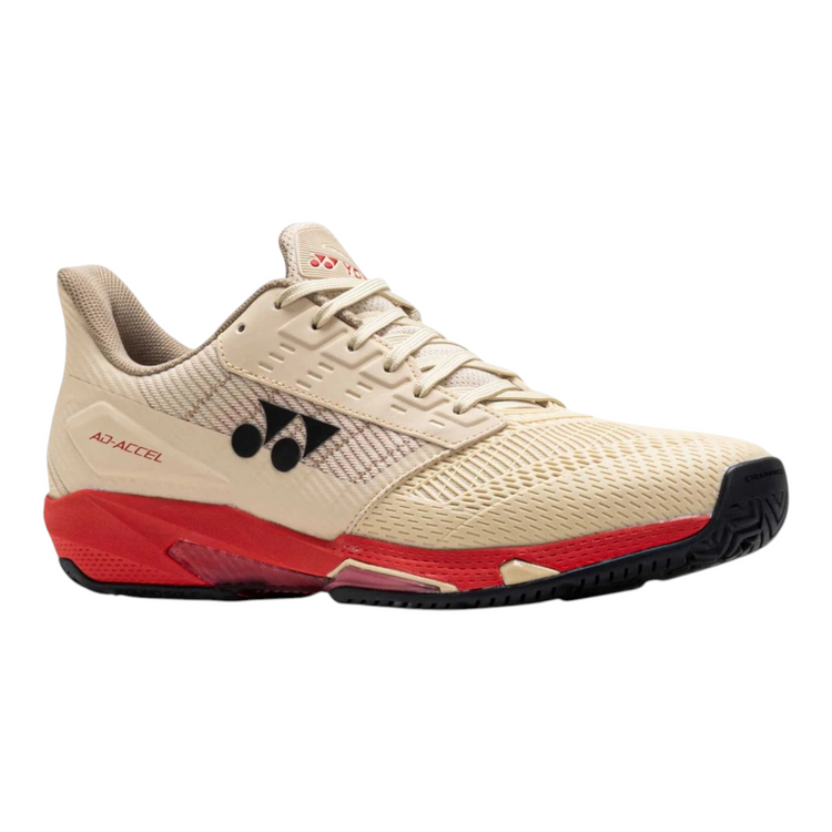 Tenis de tenis Yonex Ad-accel para hombre en color arena beige con detalles en rojo, disponibles en Radach Sports