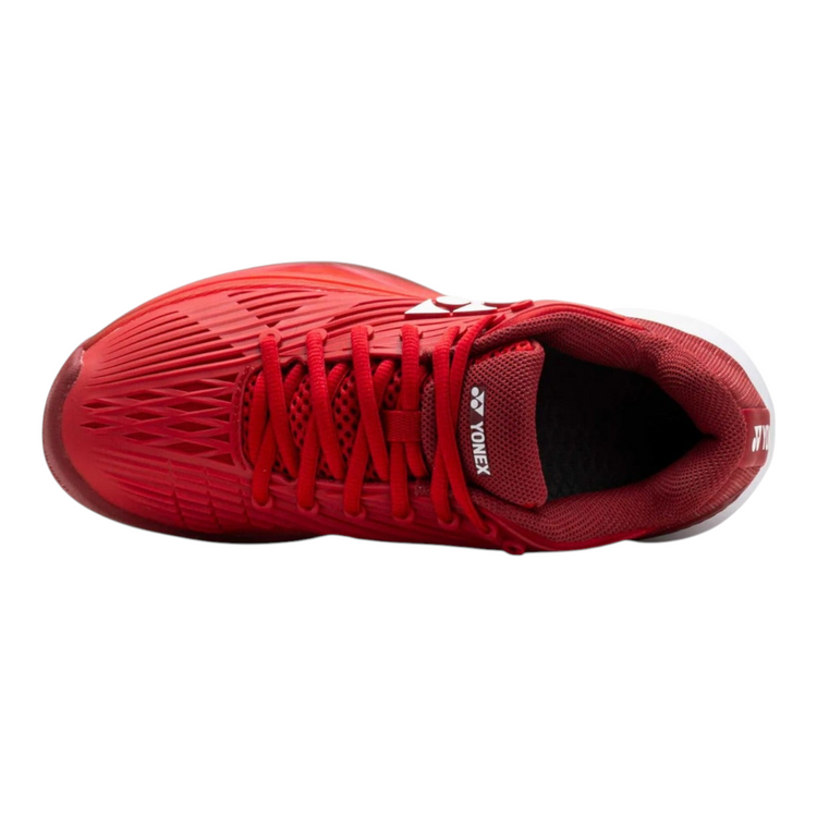Vista superior de tenis de tenis Radach Sports Yonex Eclipsion 5 en color rojo tango con malla transpirable