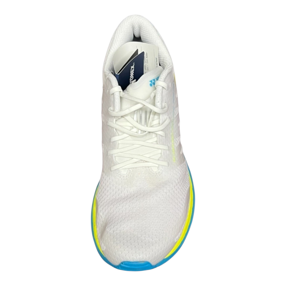 Tenis de correr Radach Sports Yonex Saferun 100x para hombre en color blanco con detalles en azul y amarillo