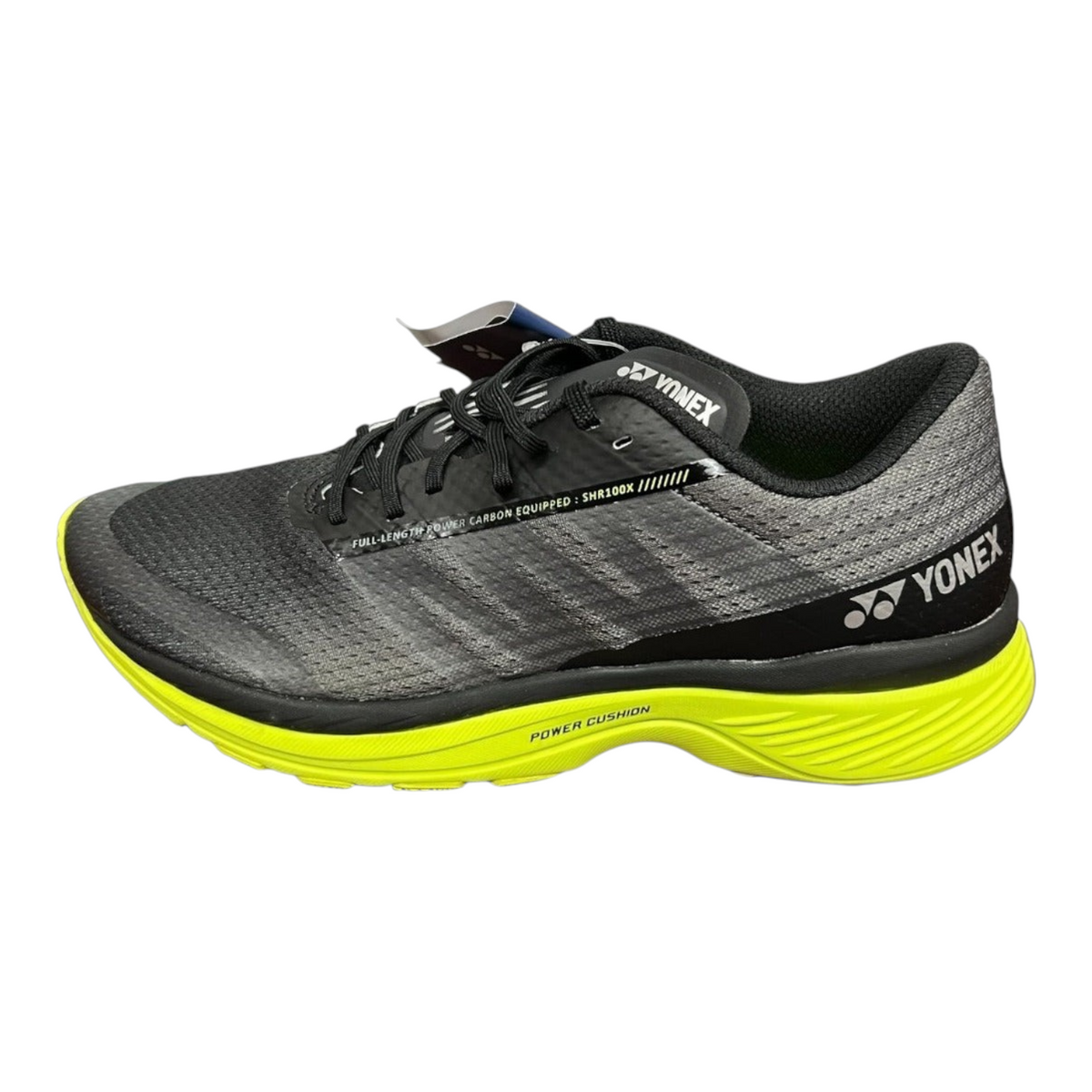 Tenis de correr Radach Sports Yonex Saferun 100X para hombre en color negro con suela amortiguadora verde neón