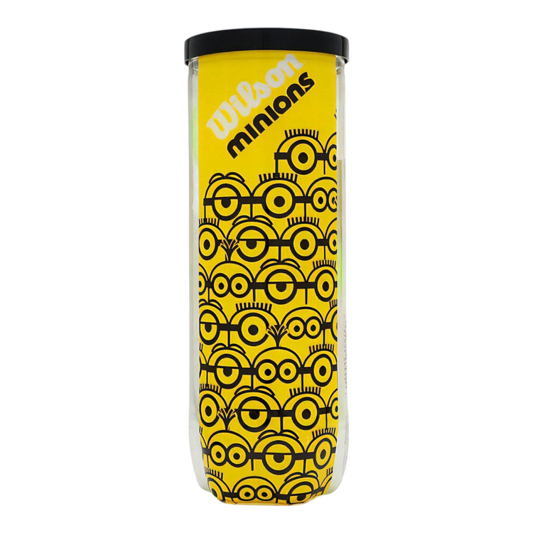 Tubo de 3 pelotas de tenis Wilson Minions de Radach Sports con diseño amarillo y negro para todas las superficies
