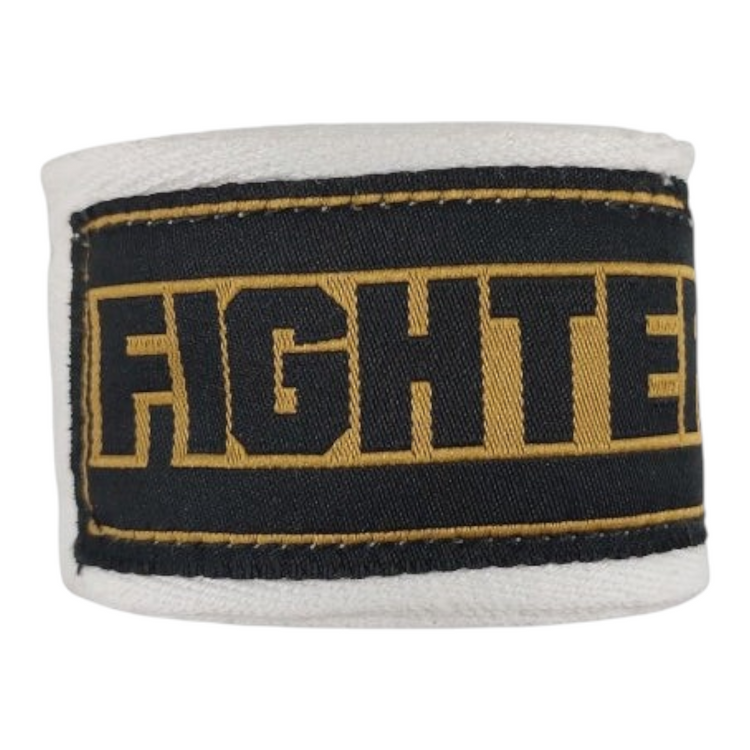Vendas de boxeo Radach Sports Voit Fighter blancas de algodón de 4.5 metros con detalle bordado en negro y dorado