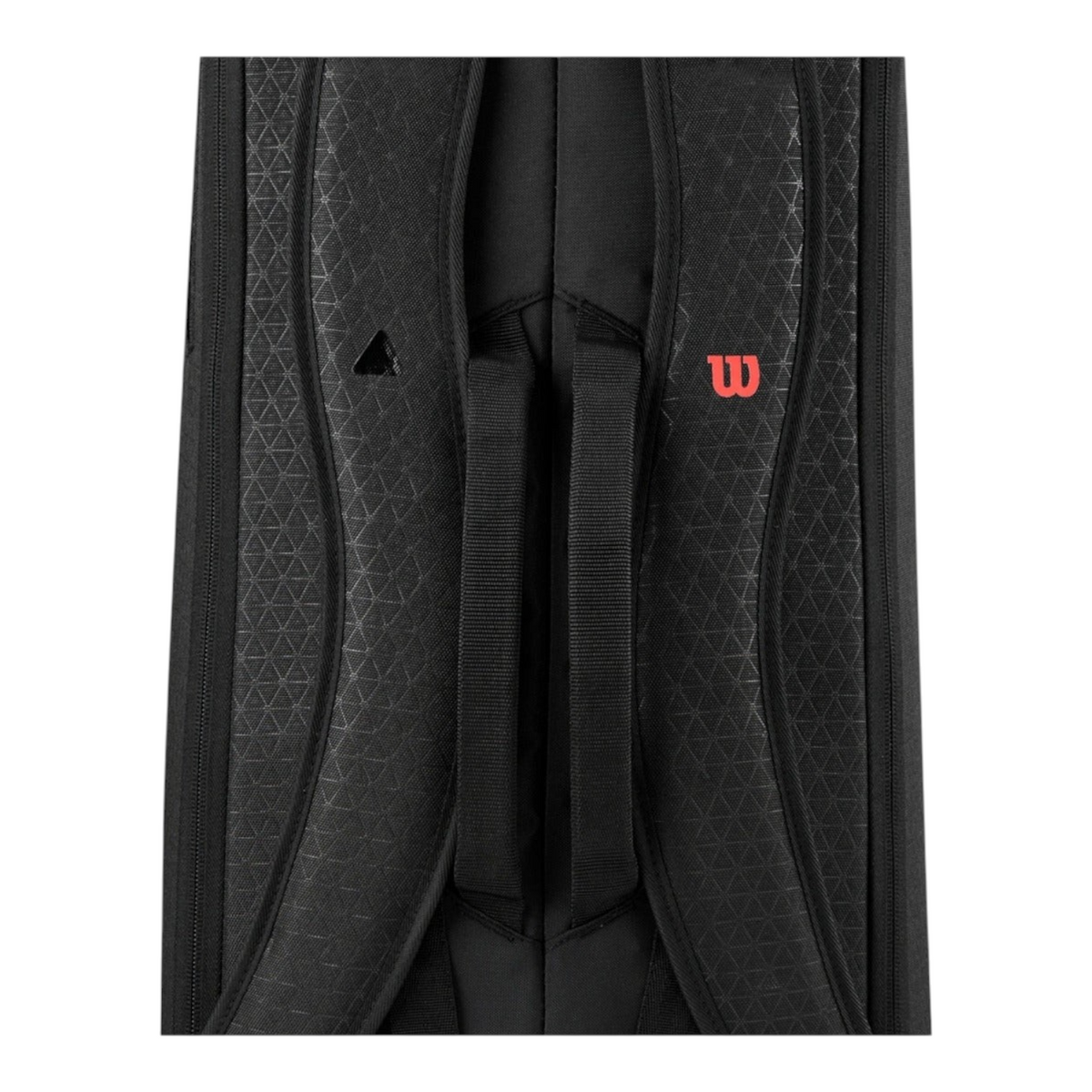 Detalle de las correas de mochila y asa de transporte del raquetero Radach Sports Wilson Clash V3 negro con textura