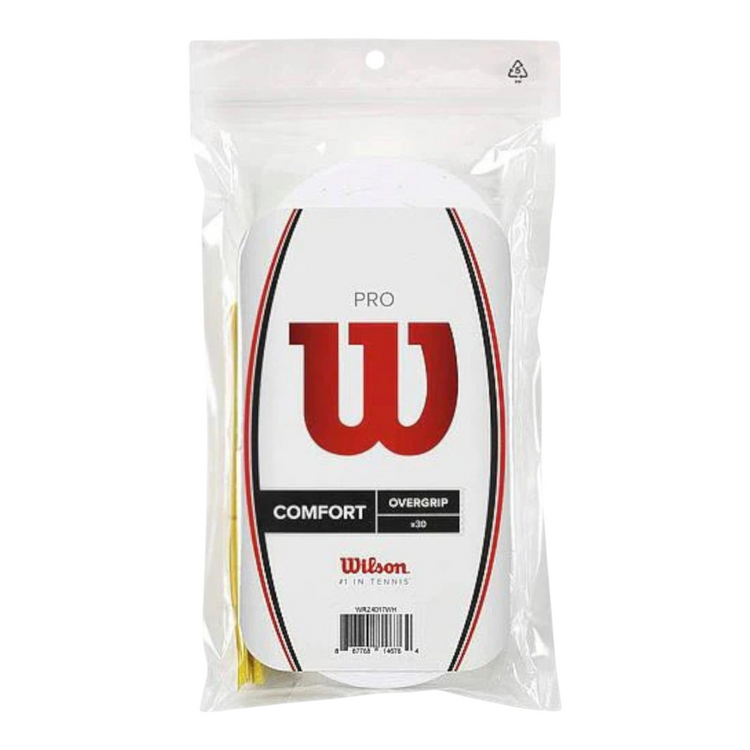 Paquete de 30 overgrips blancos Wilson Pro para raqueta de tenis, disponibles en Radach Sports
