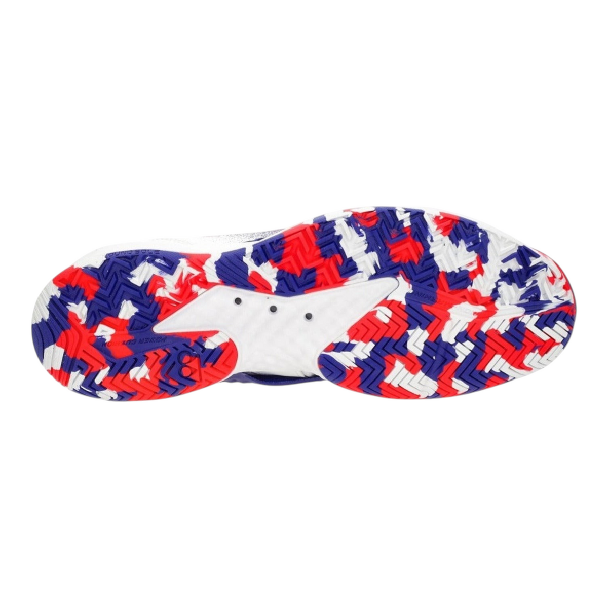 Suela de tenis Radach Sports Yonex Fusionrev 4 con patrón de tracción multicolor en blanco, azul y rojo