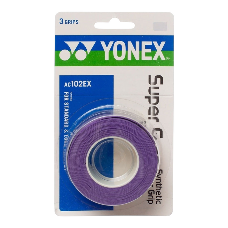 Paquete de 3 overgrips Radach Sports Yonex Super Grap en color morado para raquetas de tenis