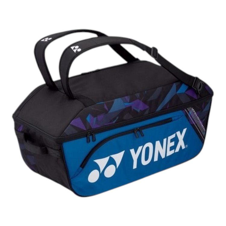 Raquetero Radach Sports Yonex Pro Wide Open en color azul y negro con diseño geométrico y correas ajustables