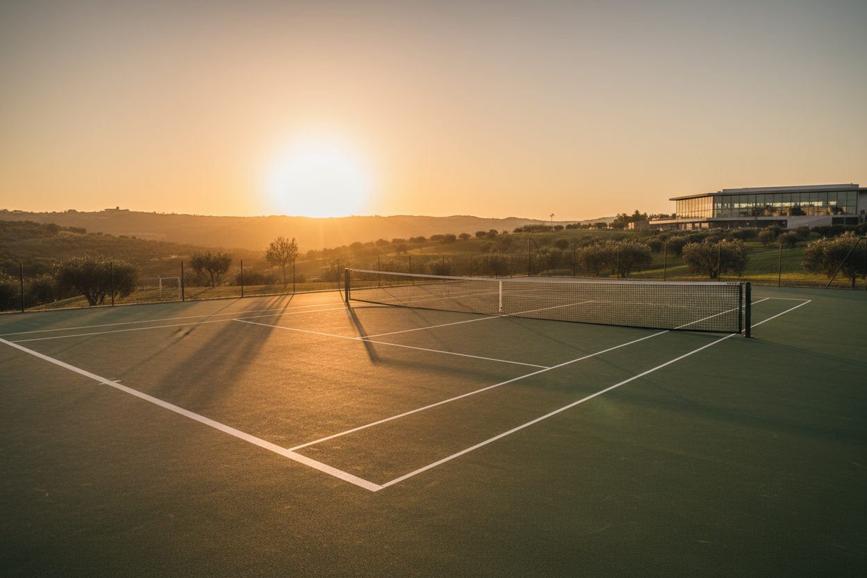 una cancha de tennis, con vista al sol
